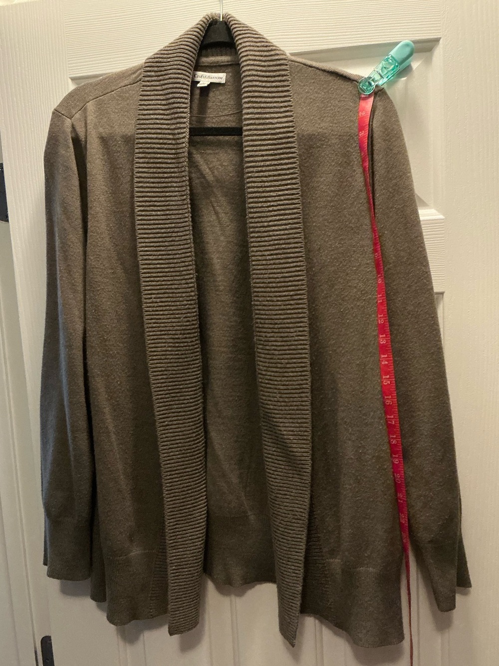 croft & barrow Taupe Open Ribbed Shawl-Collar Cardigan